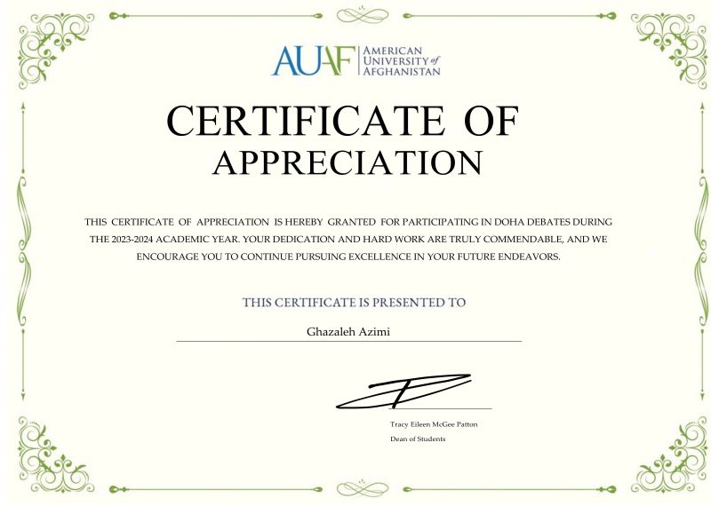 AUAF Application Certificate