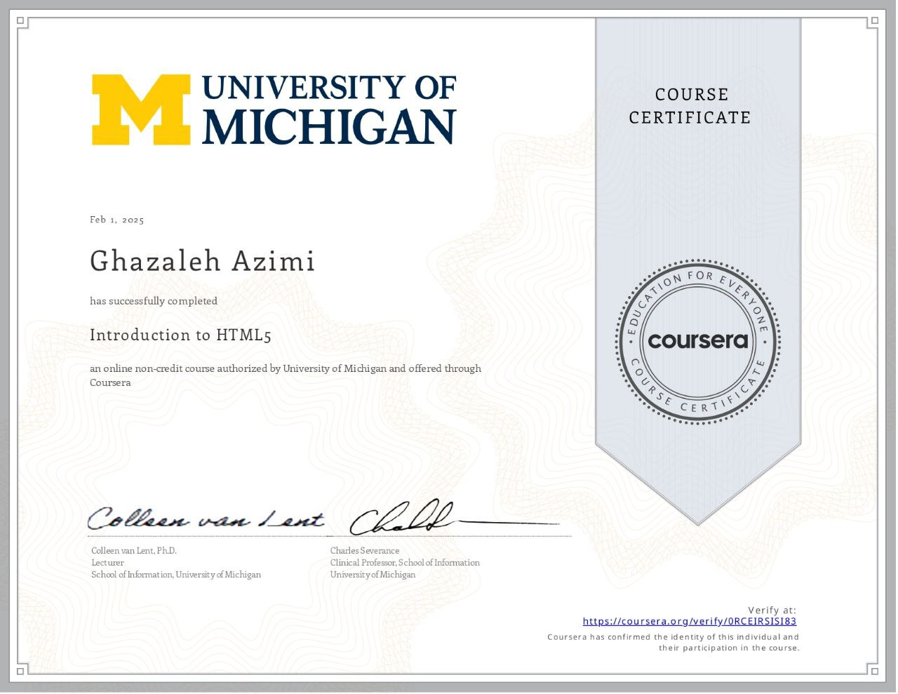 HTML5 Certificate